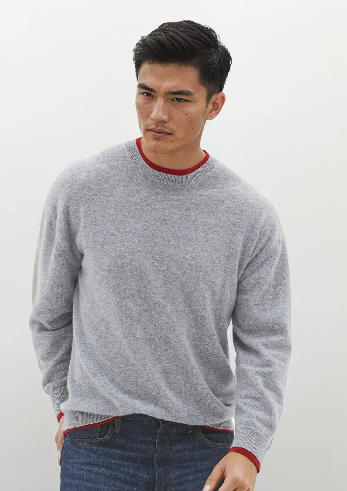 Mens Cashmere Crew Neck Sweater in Quarry Grey