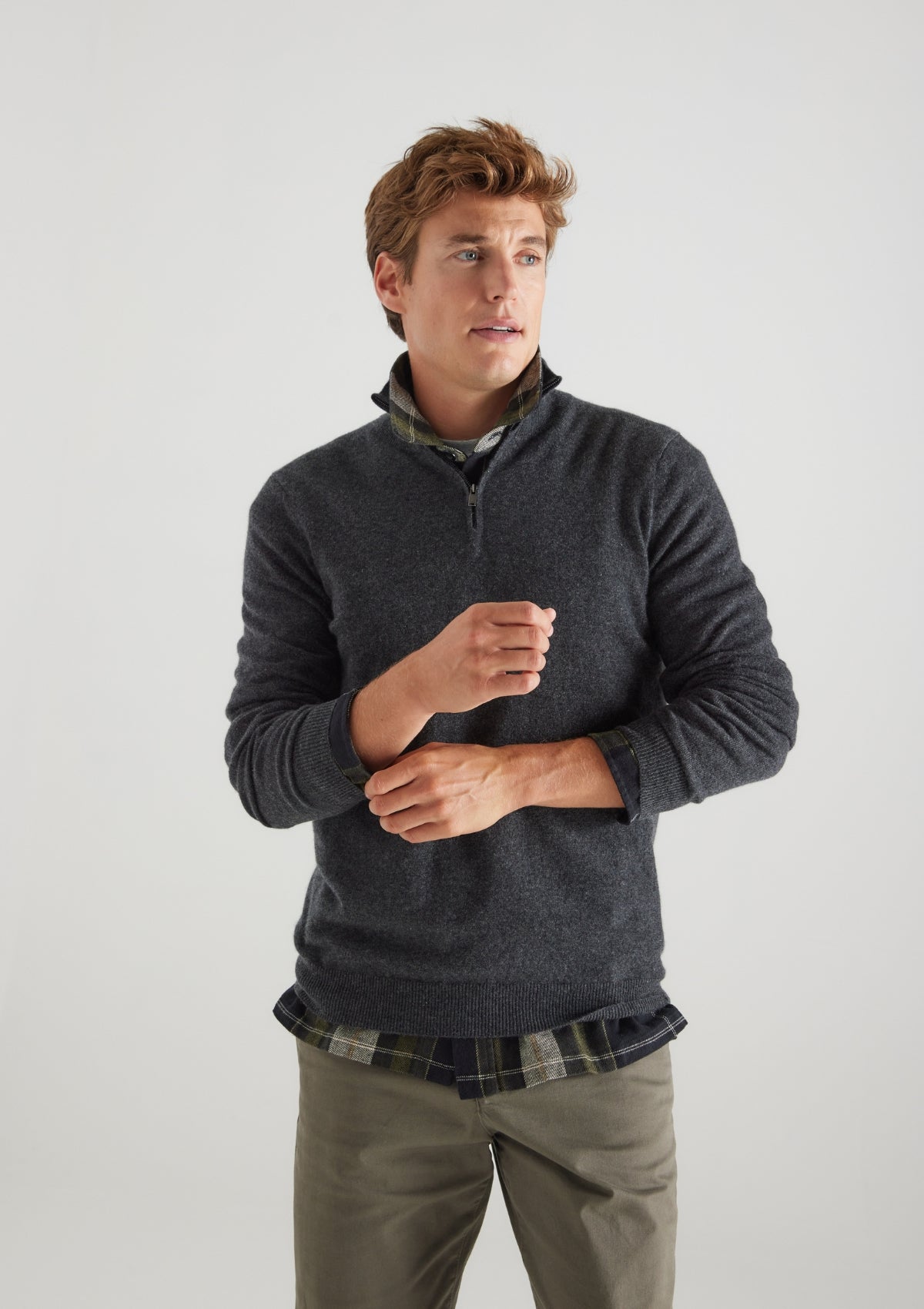 Mens Cashmere Half Zip Sweater in Flannel Grey