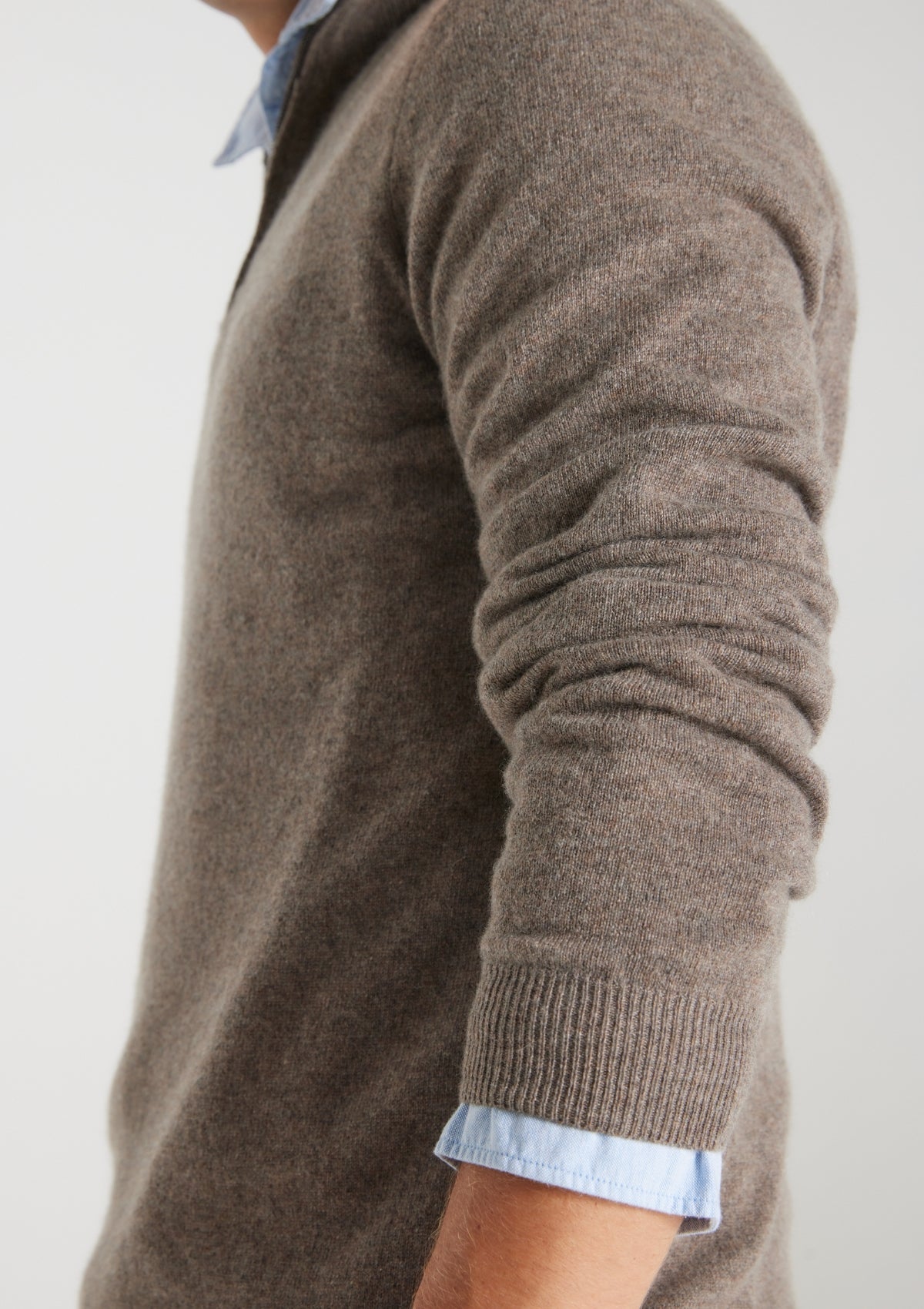 Mens Cashmere Half Zip Sweater in Otter Brown