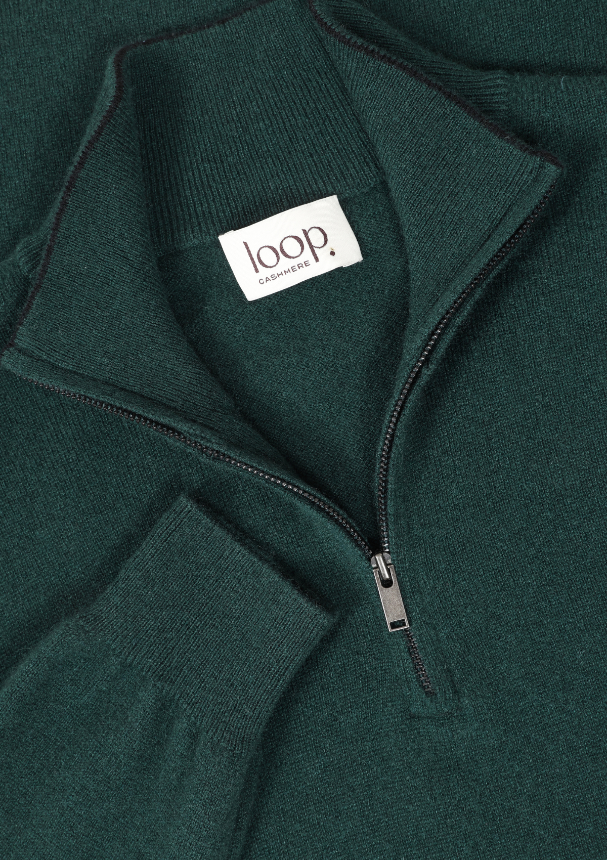 Mens Cashmere Half Zip Sweater in Bottle Green