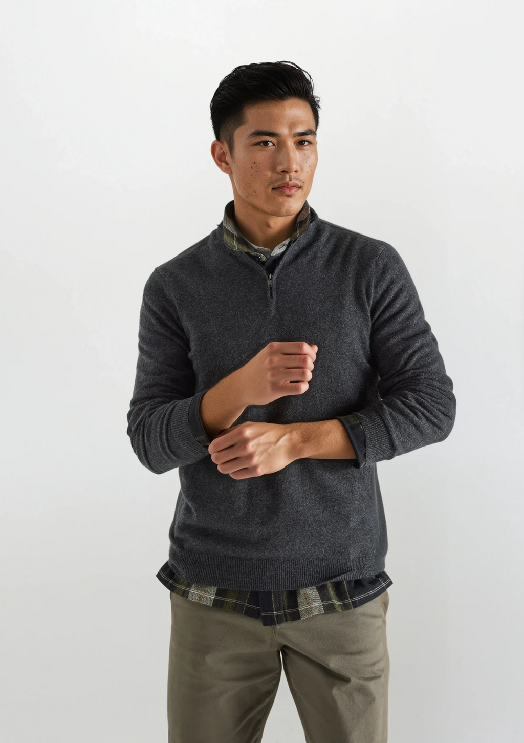 Mens Cashmere Half Zip Sweater in Flannel Grey