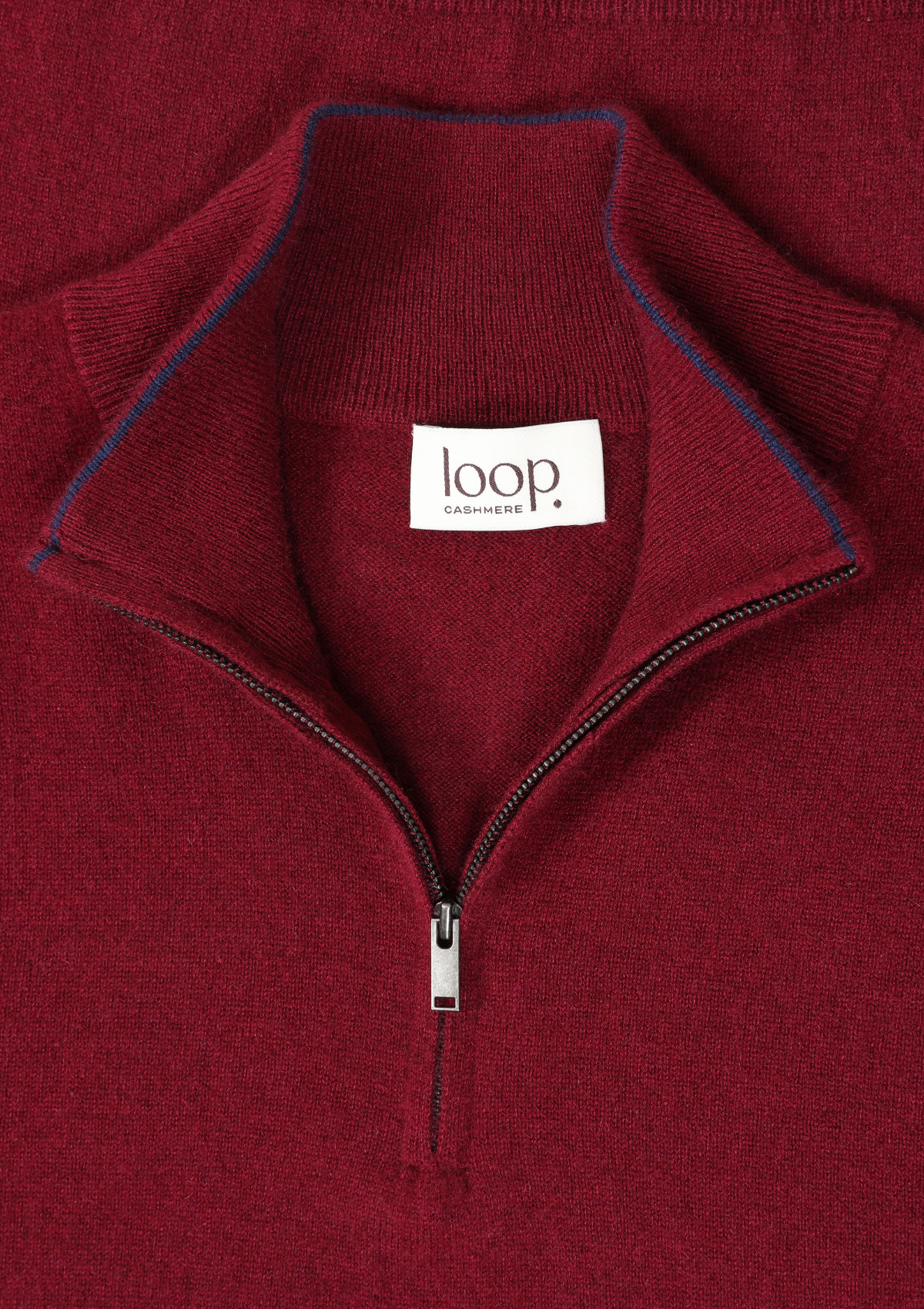 Mens Cashmere Half Zip Sweater in Plum Red