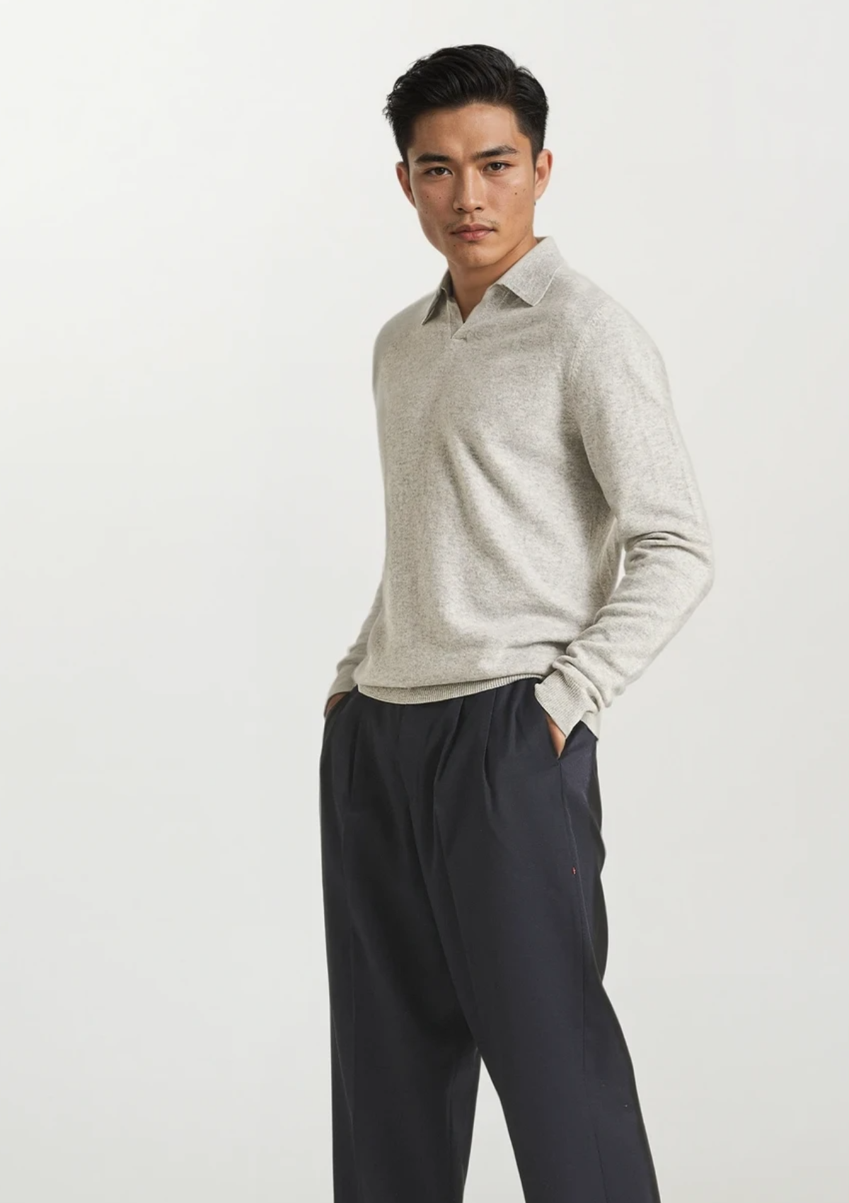 Mens Cashmere Collared Sweater in Mist Grey