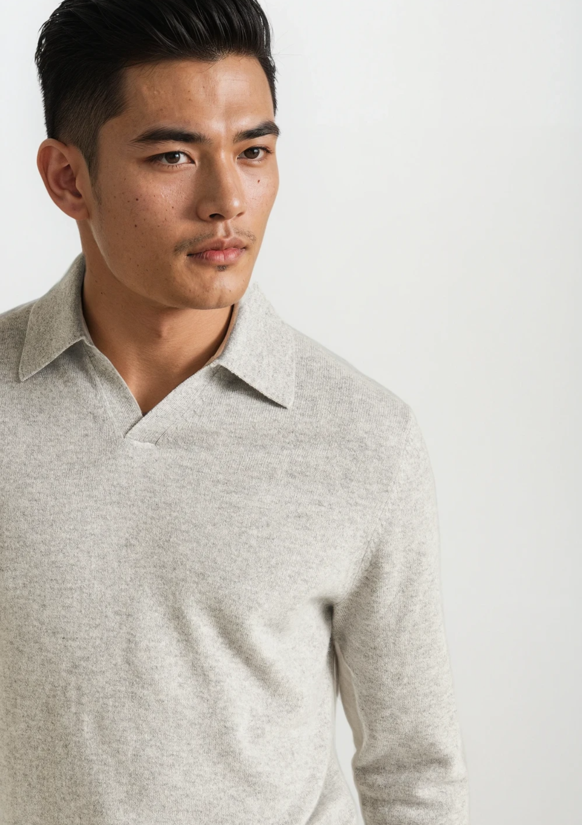 Mens Cashmere Collared Sweater in Mist Grey