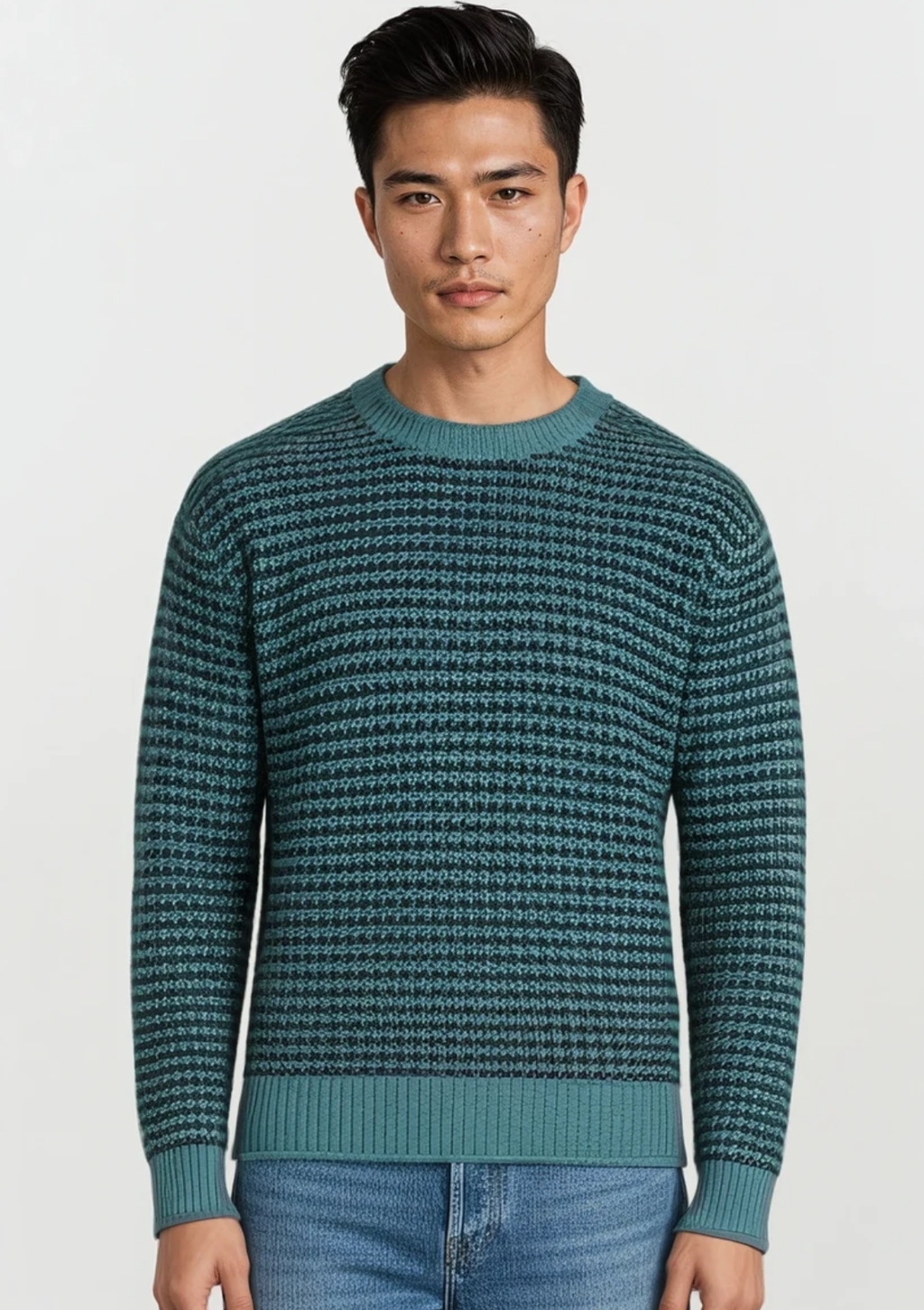 Textured Crew Neck Sweater Aquarelle Blue