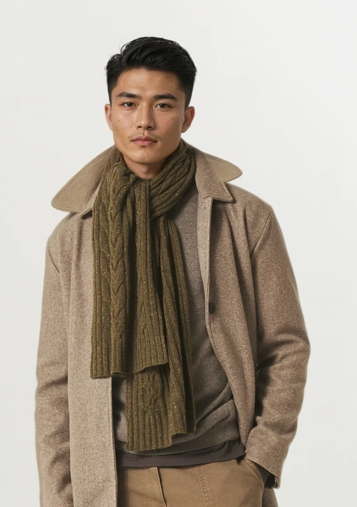Mens Cable Scarf in Moss Green