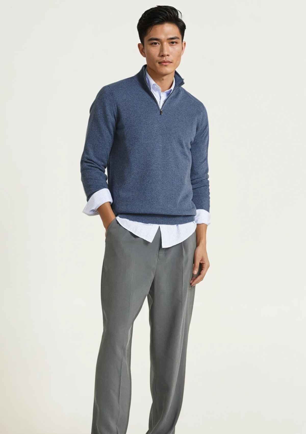 Mens Cashmere Half Zip Sweater in Bay Blue