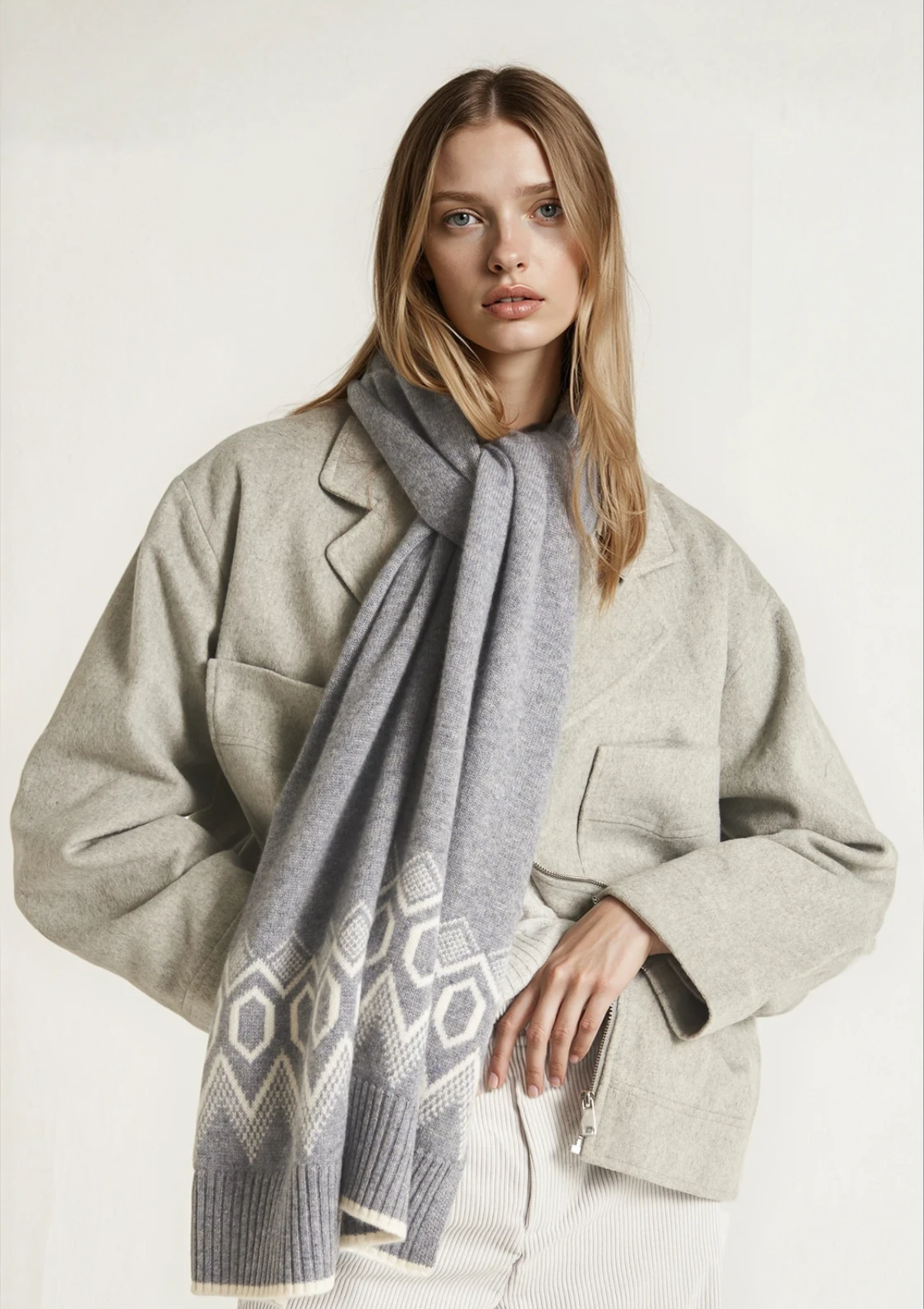 Cashmere Fairisle Scarf in Monument Grey