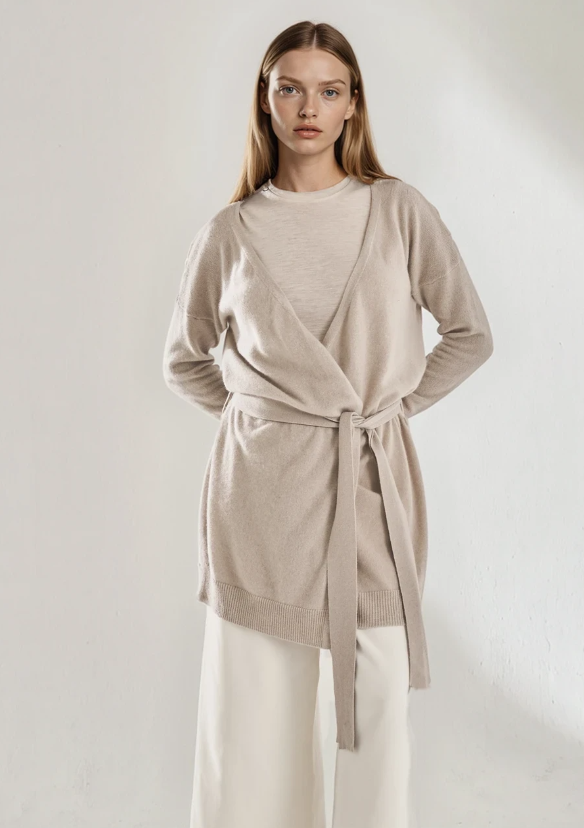 Cashmere Wrap Cardigan in Jute