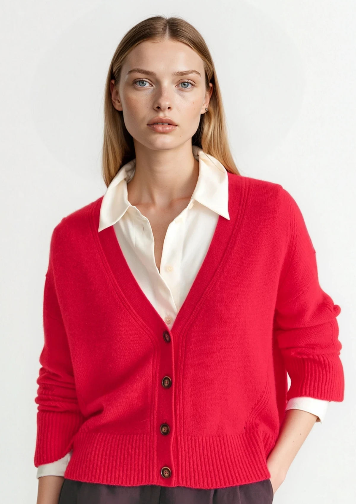 Lofty Cashmere Cardigan in Rouge Red