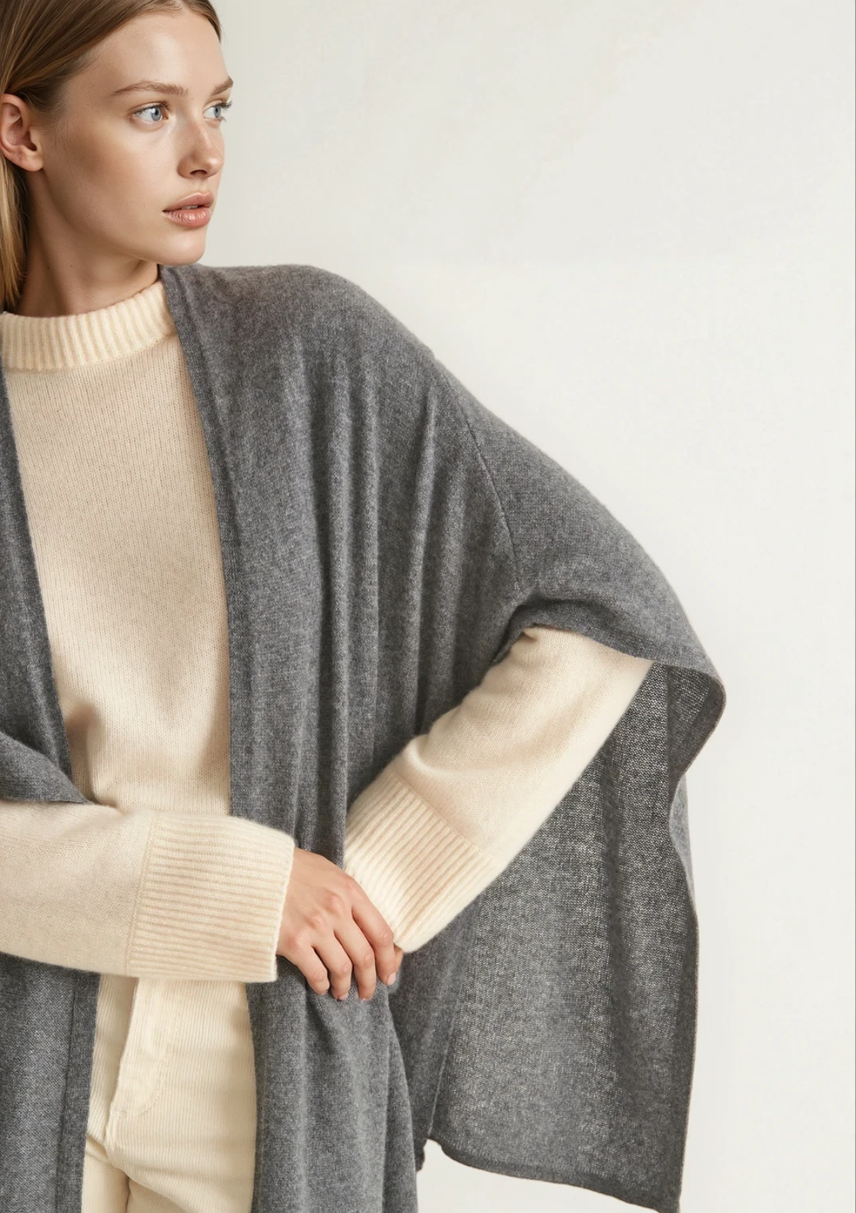 Oversized Cashmere Cape in Pewter Grey