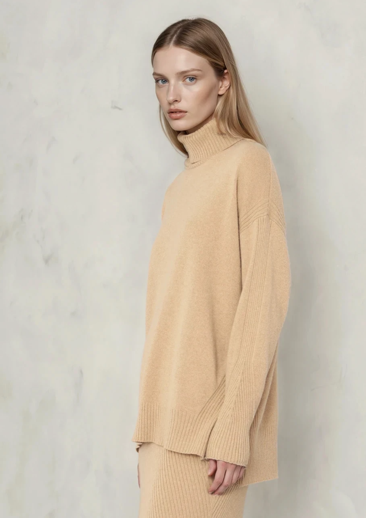 Chevron Detail Relaxed Polo Sweater in Praline