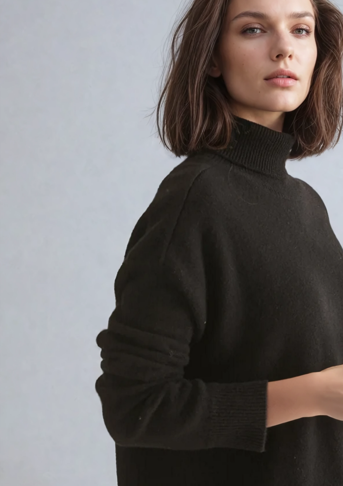 Ribbed Trim Polo Sweater in Black