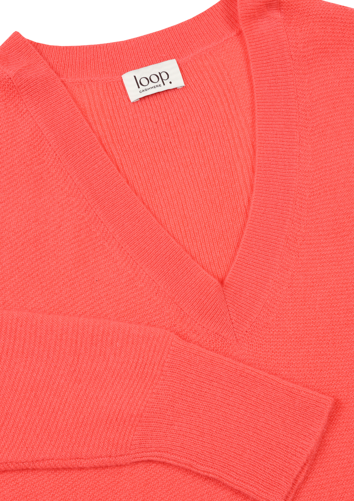 Relaxed Lofty V Neck Sweater in Hot Coral