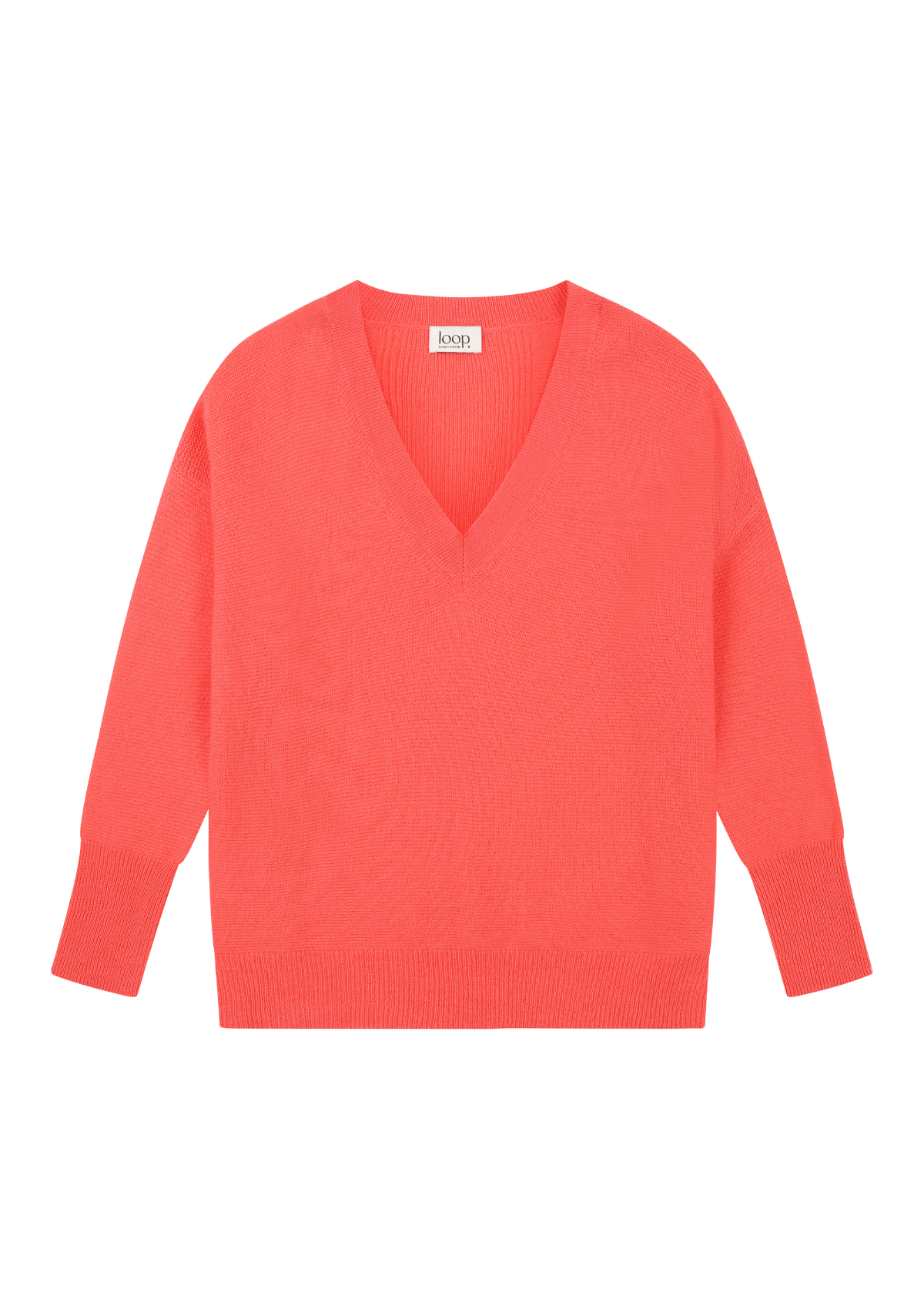 Relaxed Lofty V Neck Sweater in Hot Coral