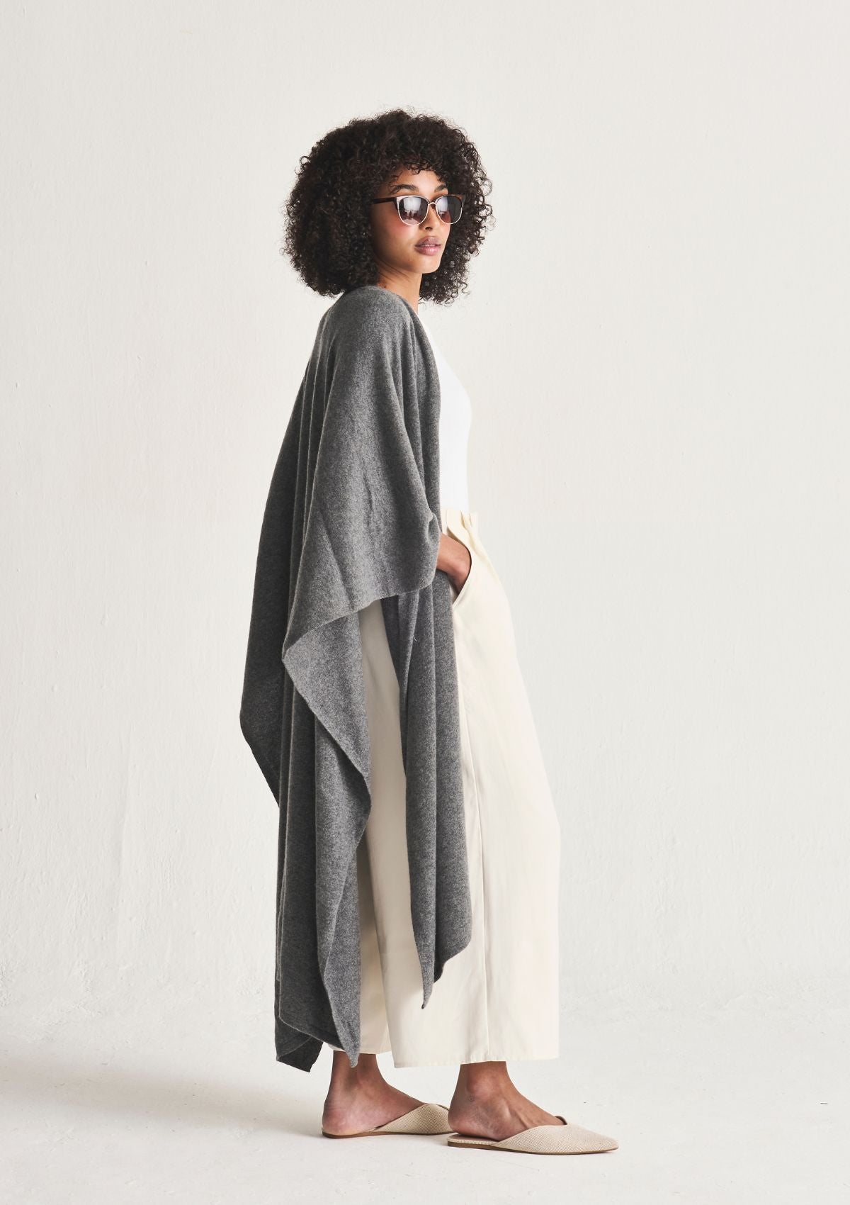 Oversized Cashmere Cape in Pewter Grey