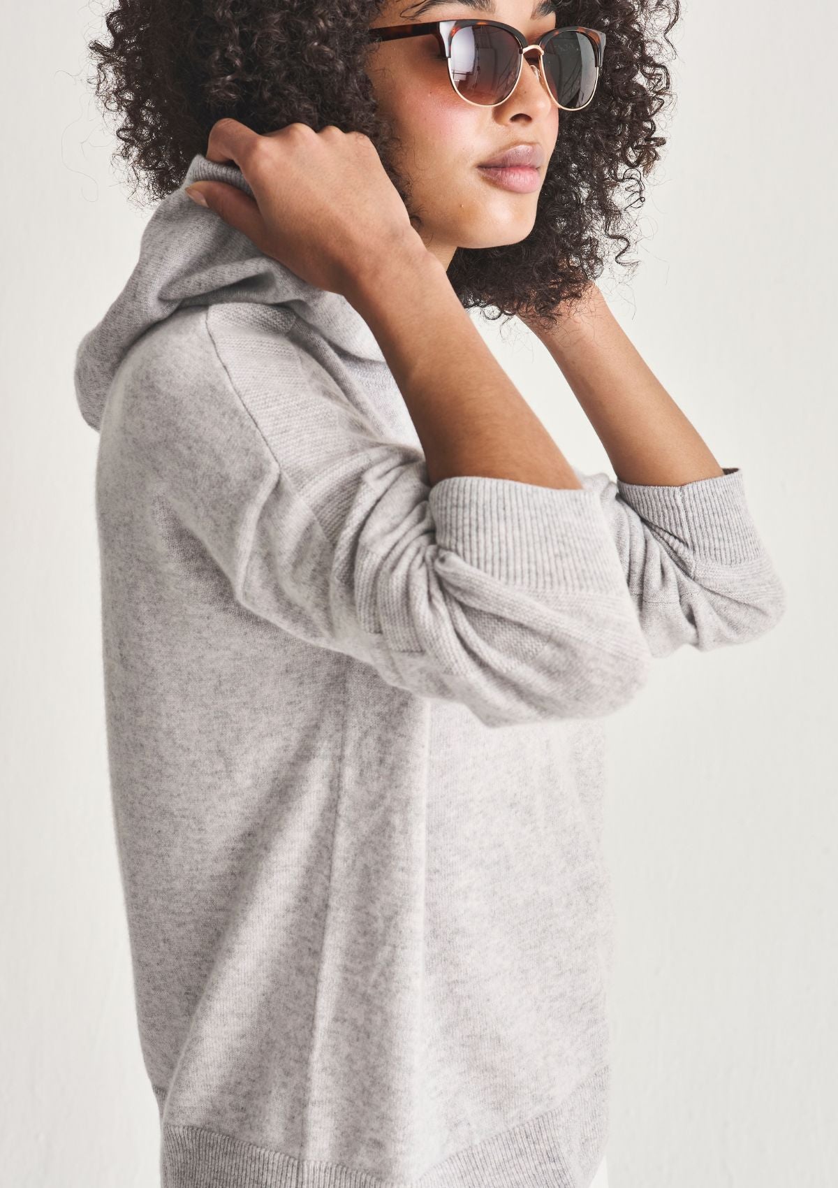 Cashmere Lace Neck Hoodie in Foggy Grey