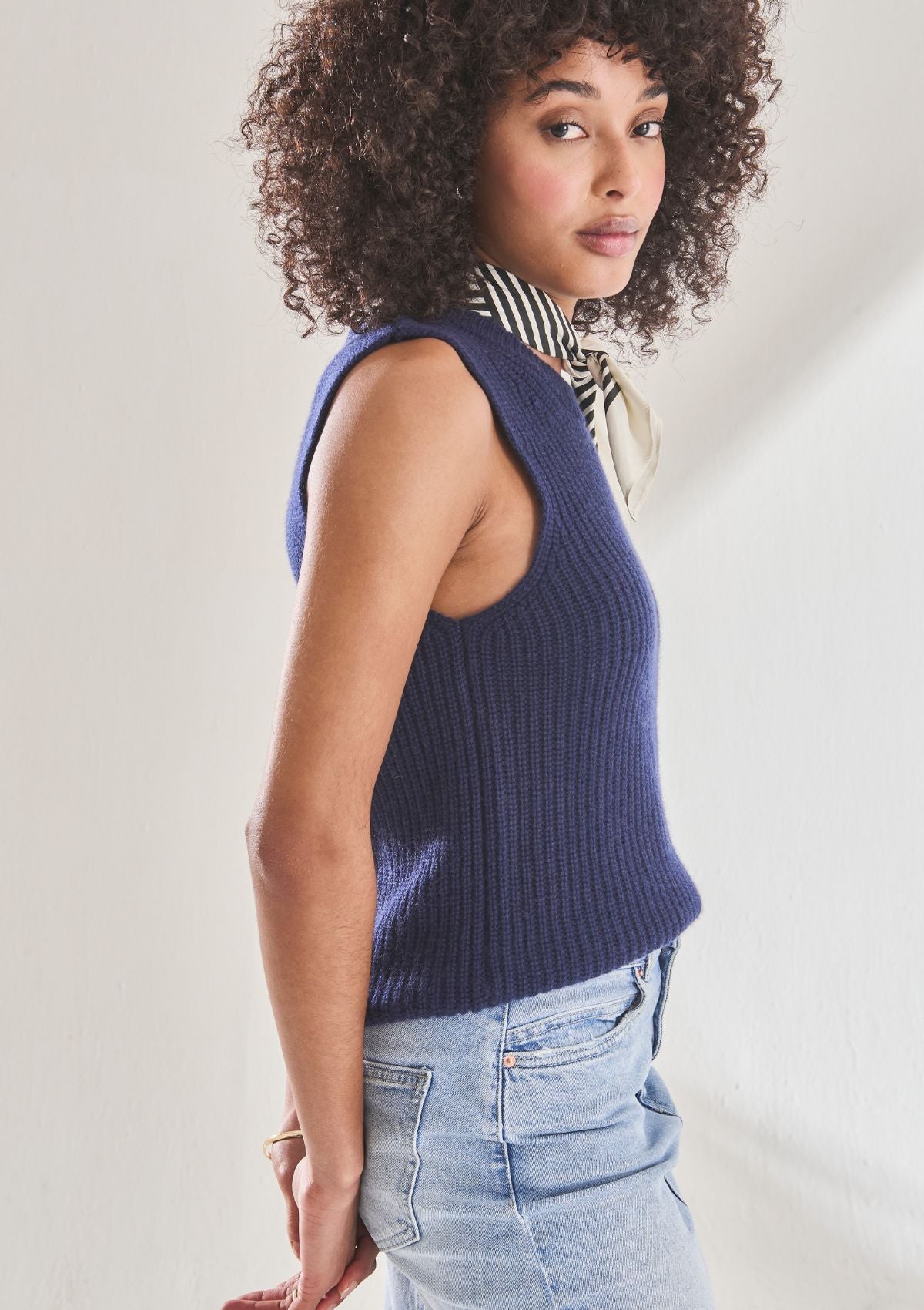 Ribbed Cashmere Tank in Midnight Blue