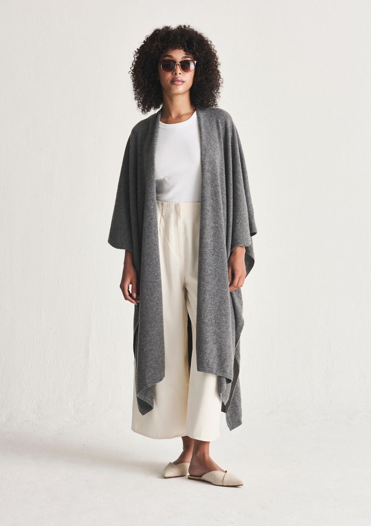 Oversized Cashmere Cape in Pewter Grey
