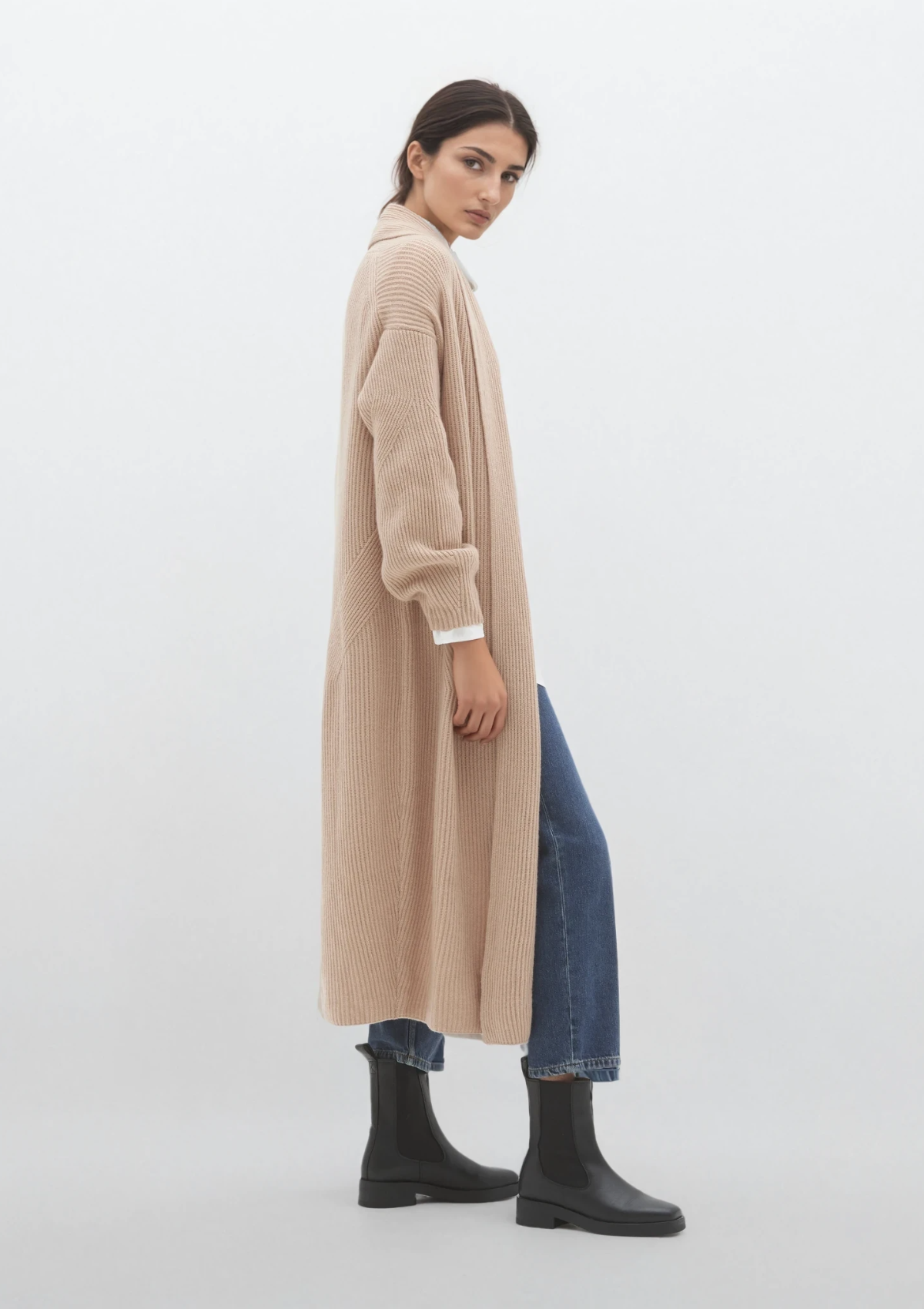 Ribbed Cashmere Coatigan in Toffee