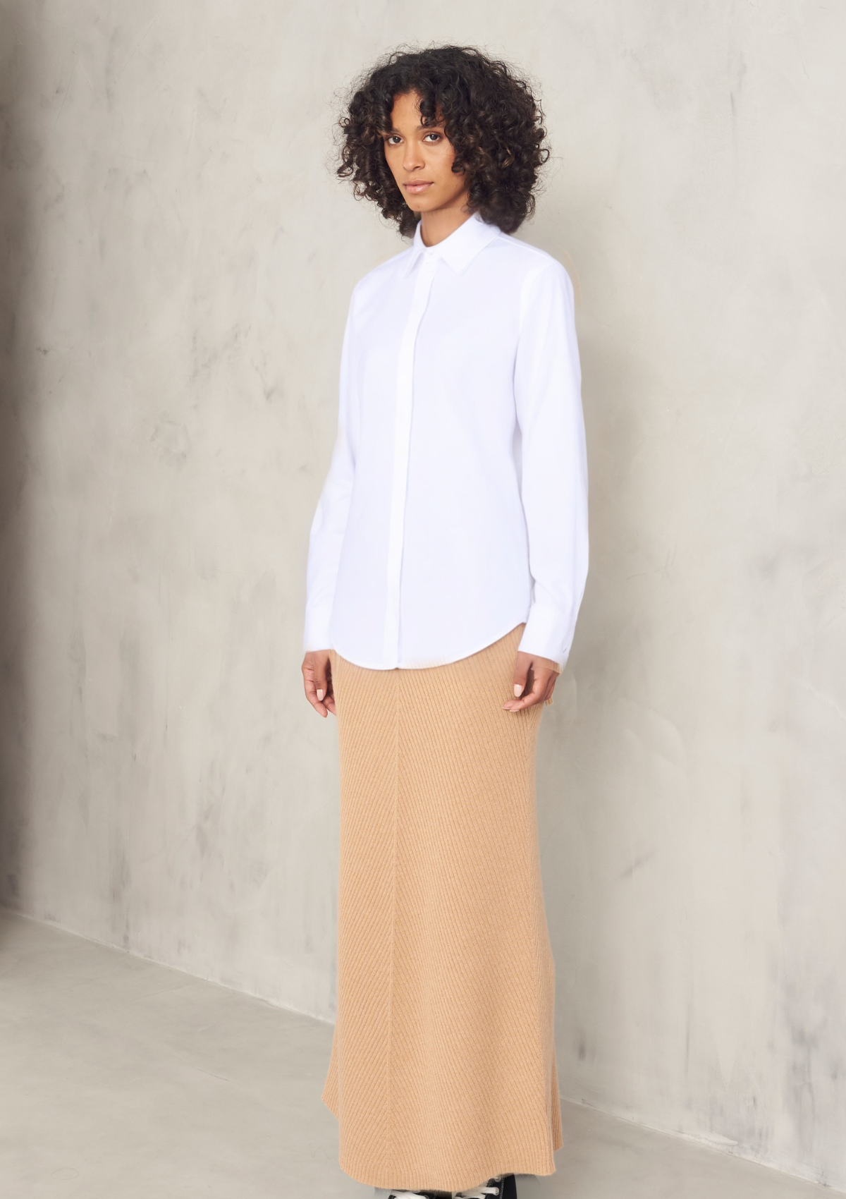 Cashmere Chevron Skirt in Praline