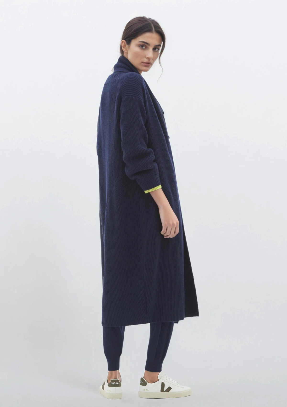 Ribbed Cashmere Coatigan in Midnight Blue
