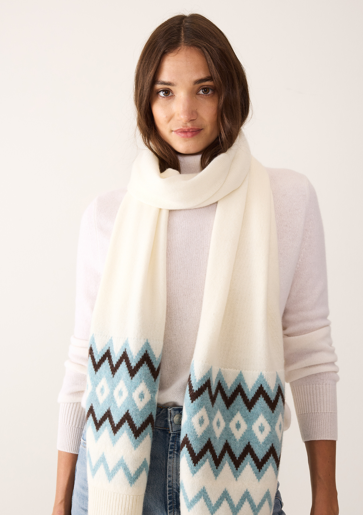 Scarf in Snow & Blue Nordic Mix