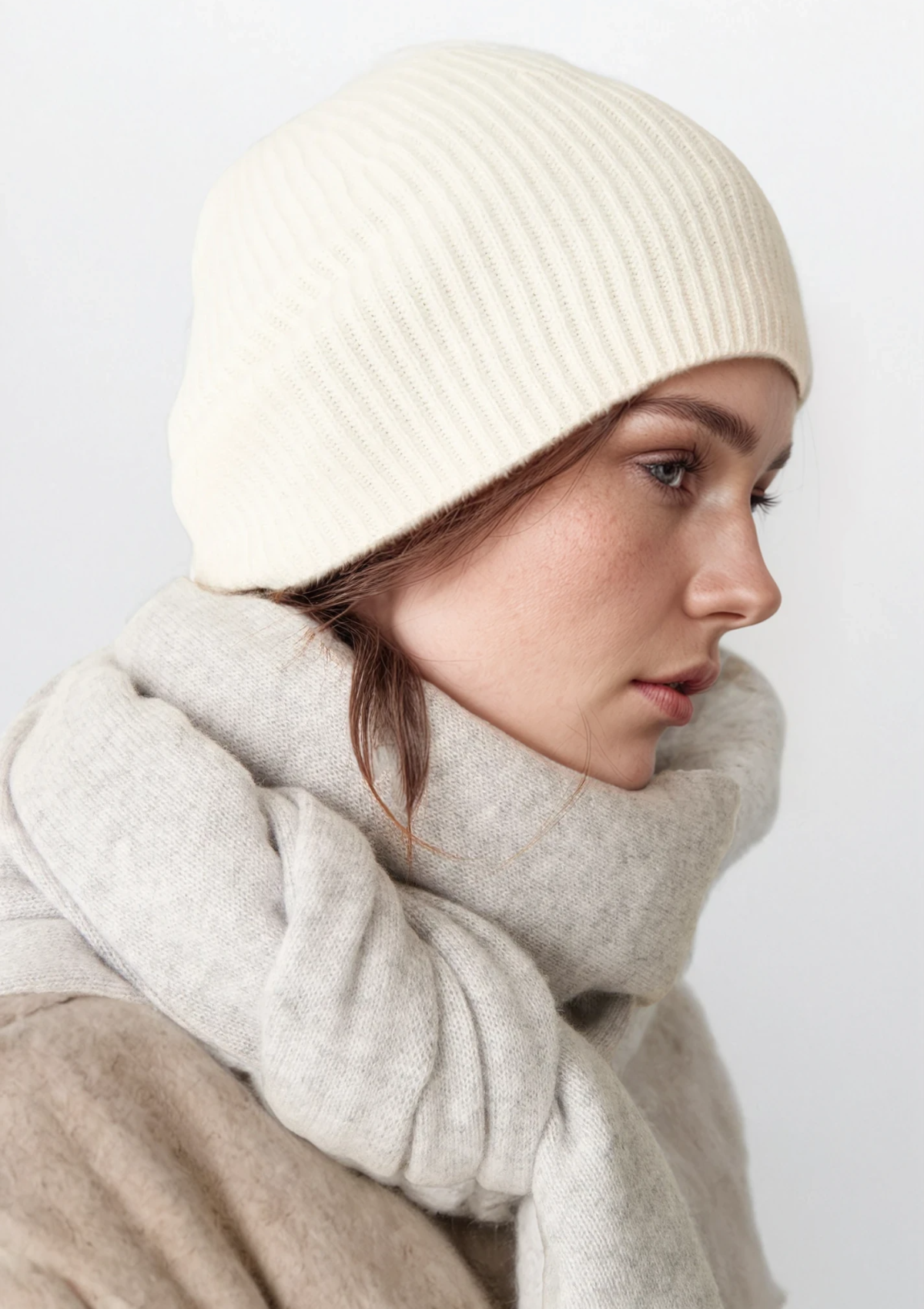 Cashmere Beanie in Snow