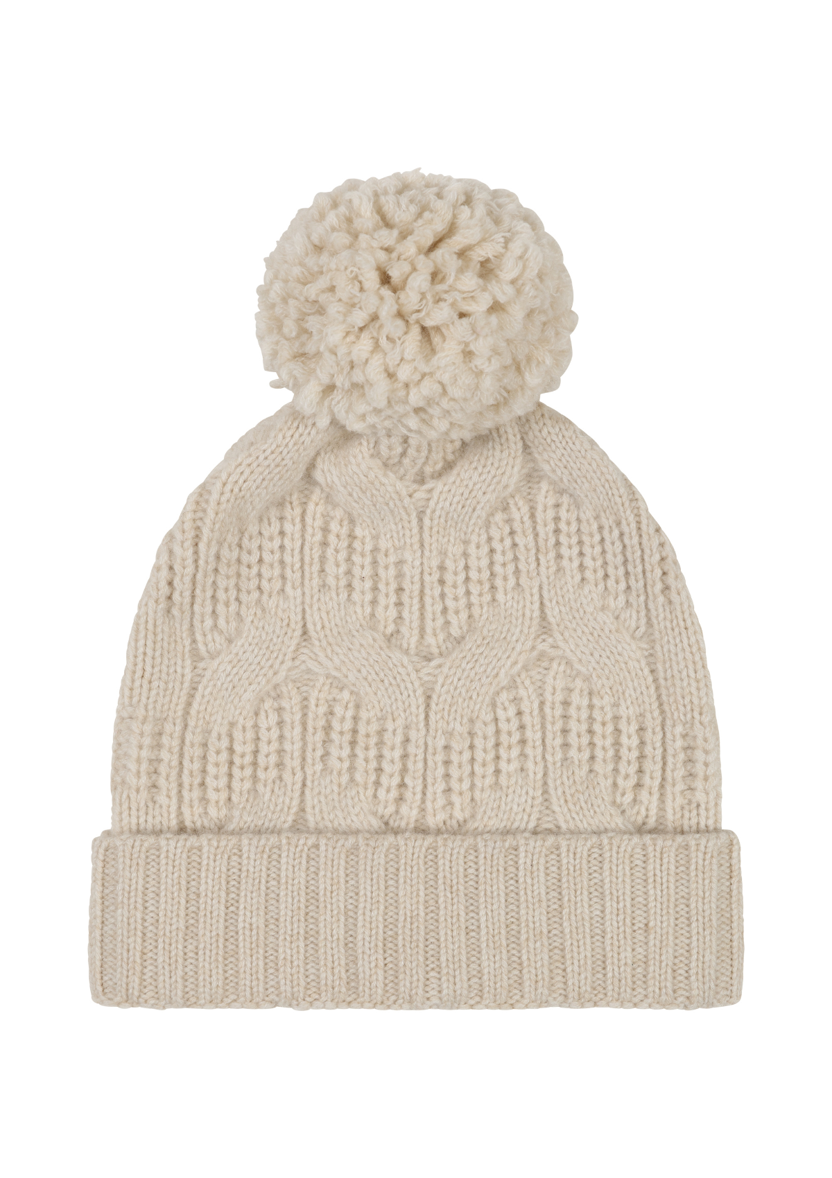 Cashmere Cable Hat with Pom in Ash Beige