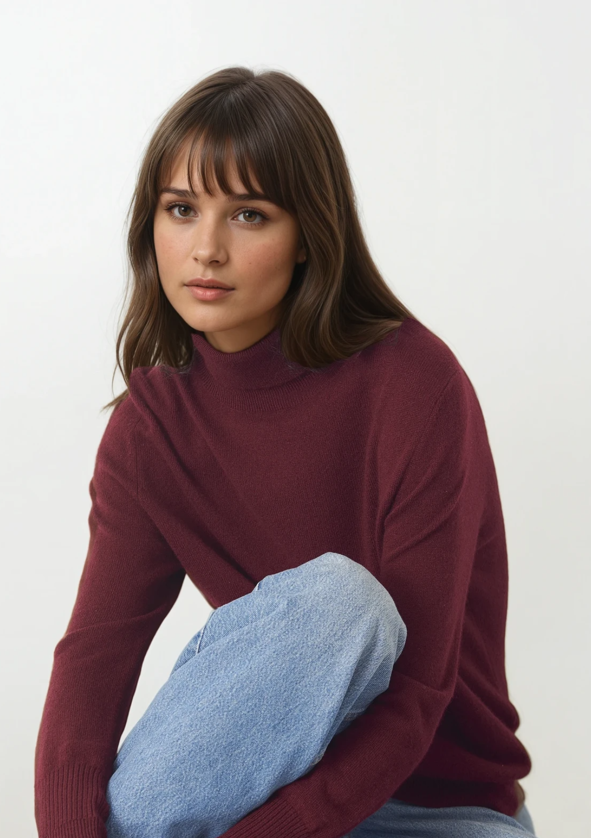Cashmere Polo Neck Sweater in Plum Red