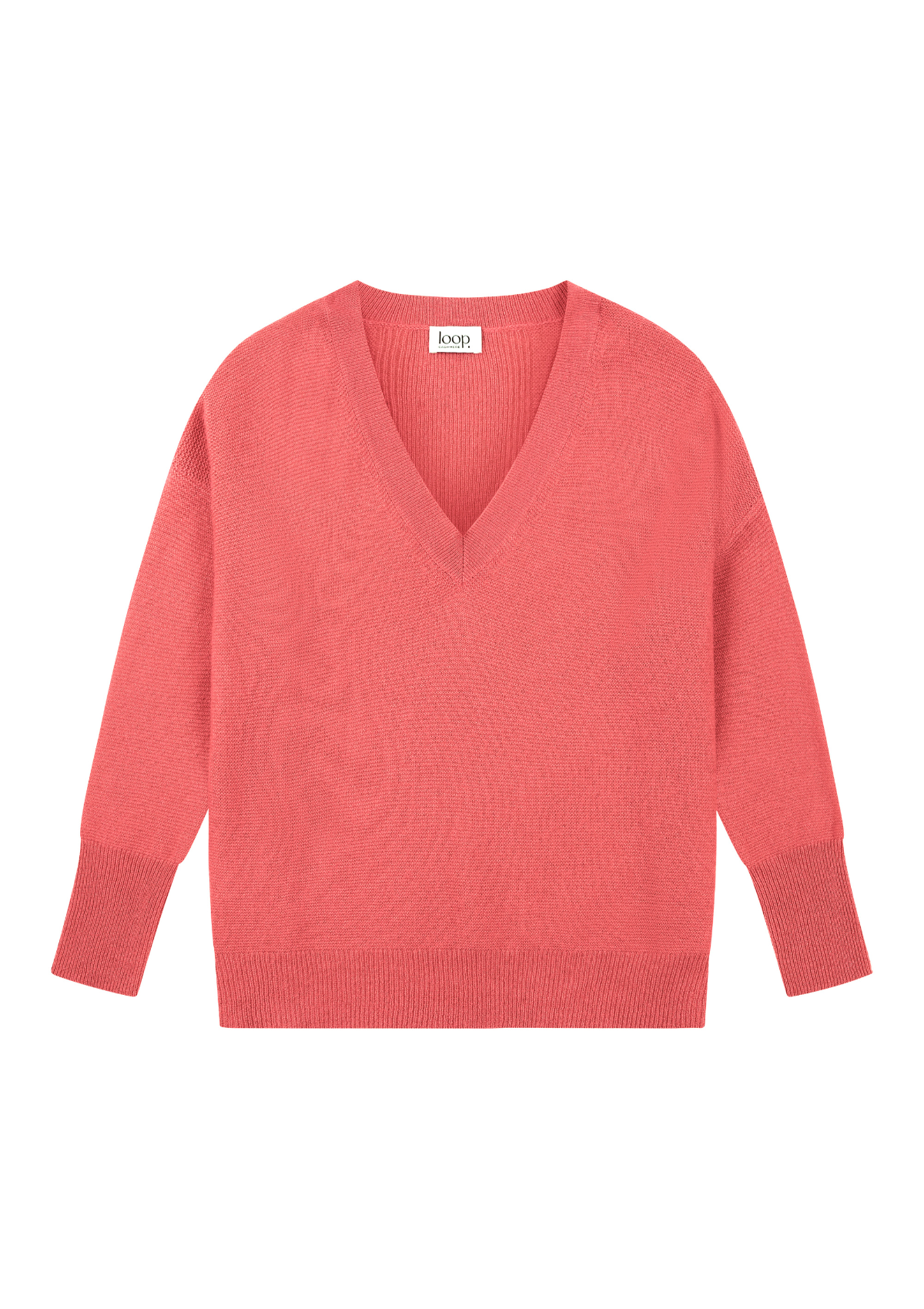 Relaxed Lofty V Neck Sweater in Coral