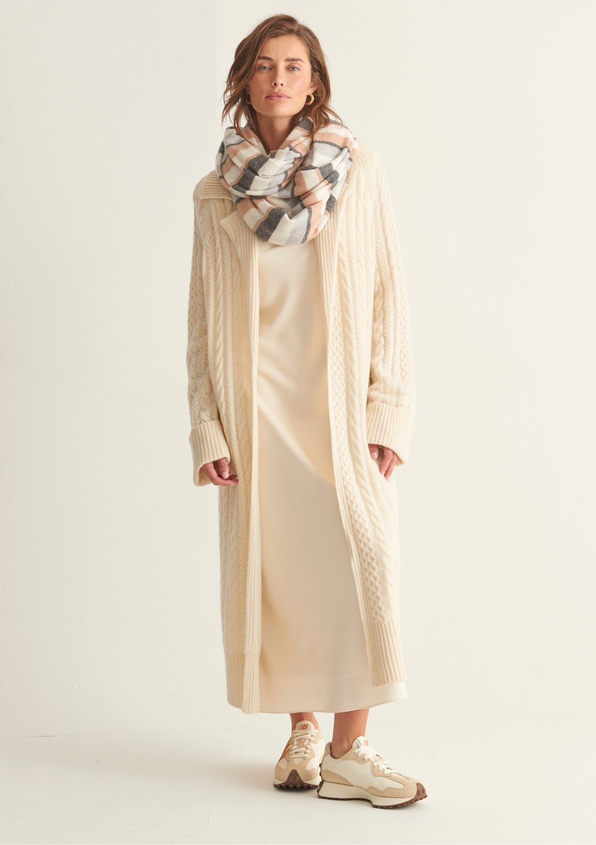 Cashmere Cable Coatigan in Natural White