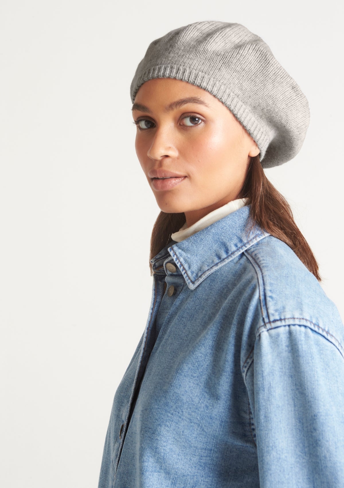 Cashmere Beret in Foggy Grey