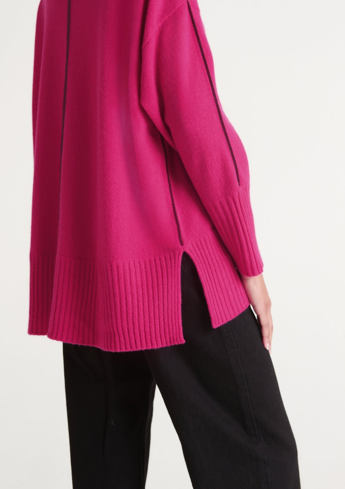 Contrast Trim Polo Neck Sweater in Cherry Pink/Barolo Red