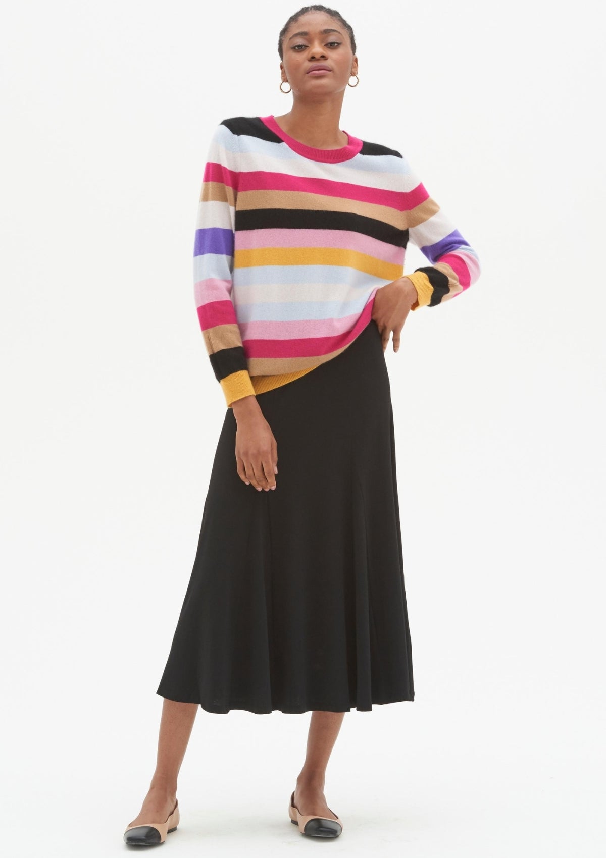 Relaxed Cashmere Crew Neck Sweater in Bright Stripe