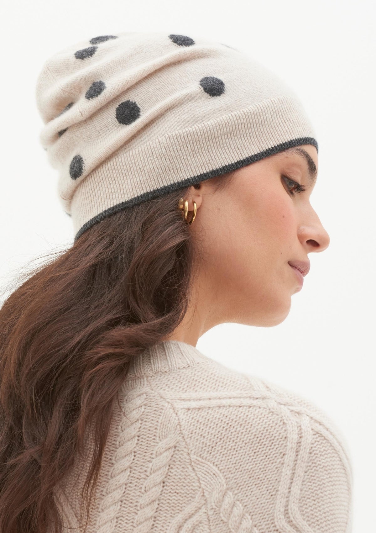 Knitted Cashmere Hat in Birch/Flannel