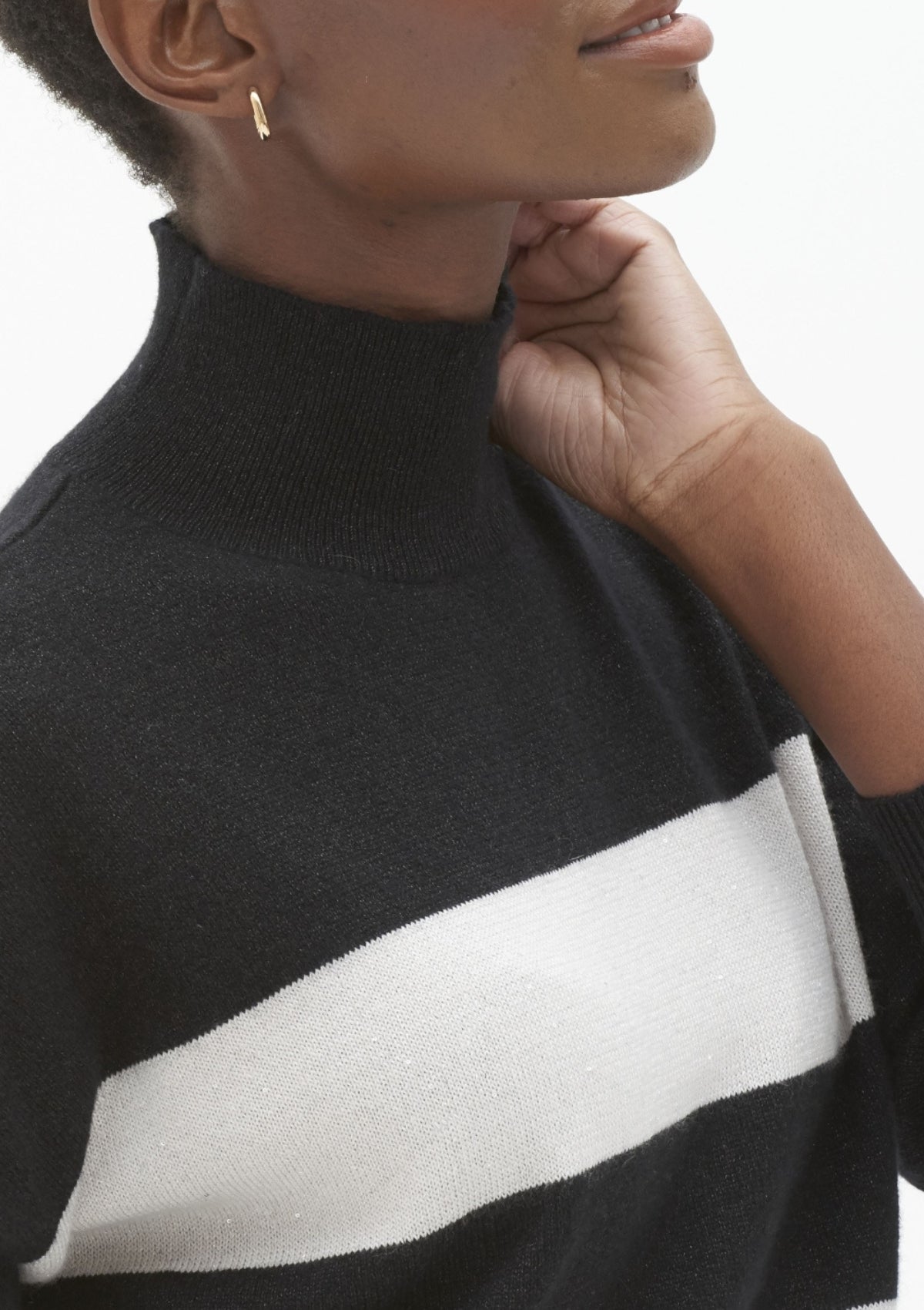 Lofty Relaxed Turtleneck Sweater in Black Sparkle Stripe