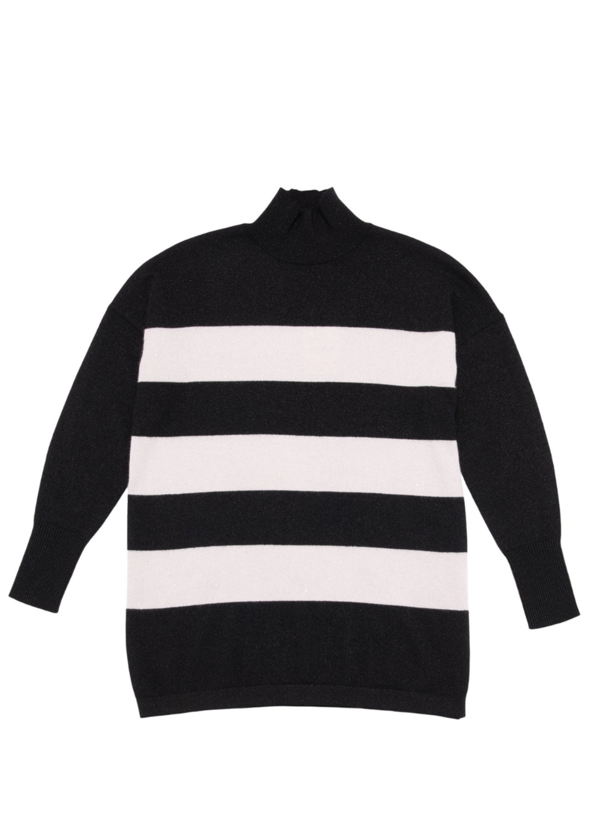 Lofty Relaxed Turtleneck Sweater in Black Sparkle Stripe