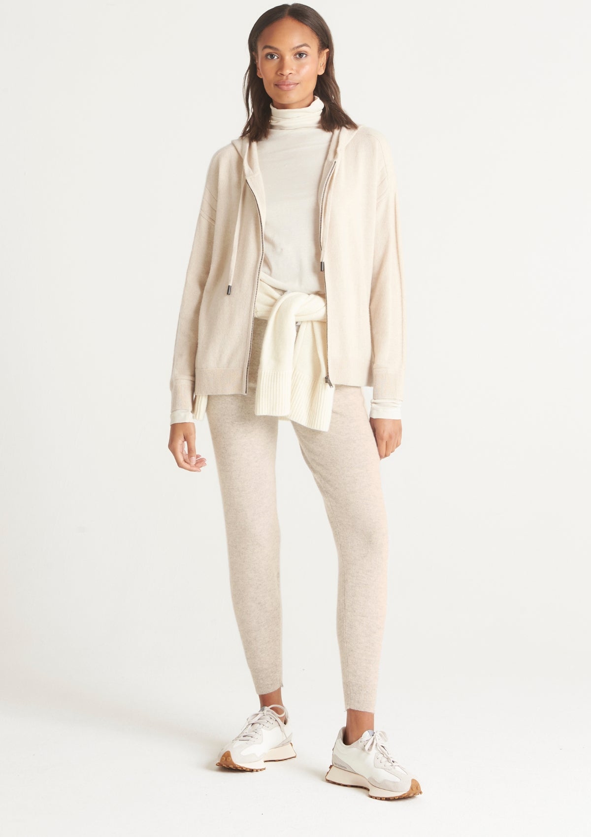 Cashmere Zip Through Hoodie in Cream
