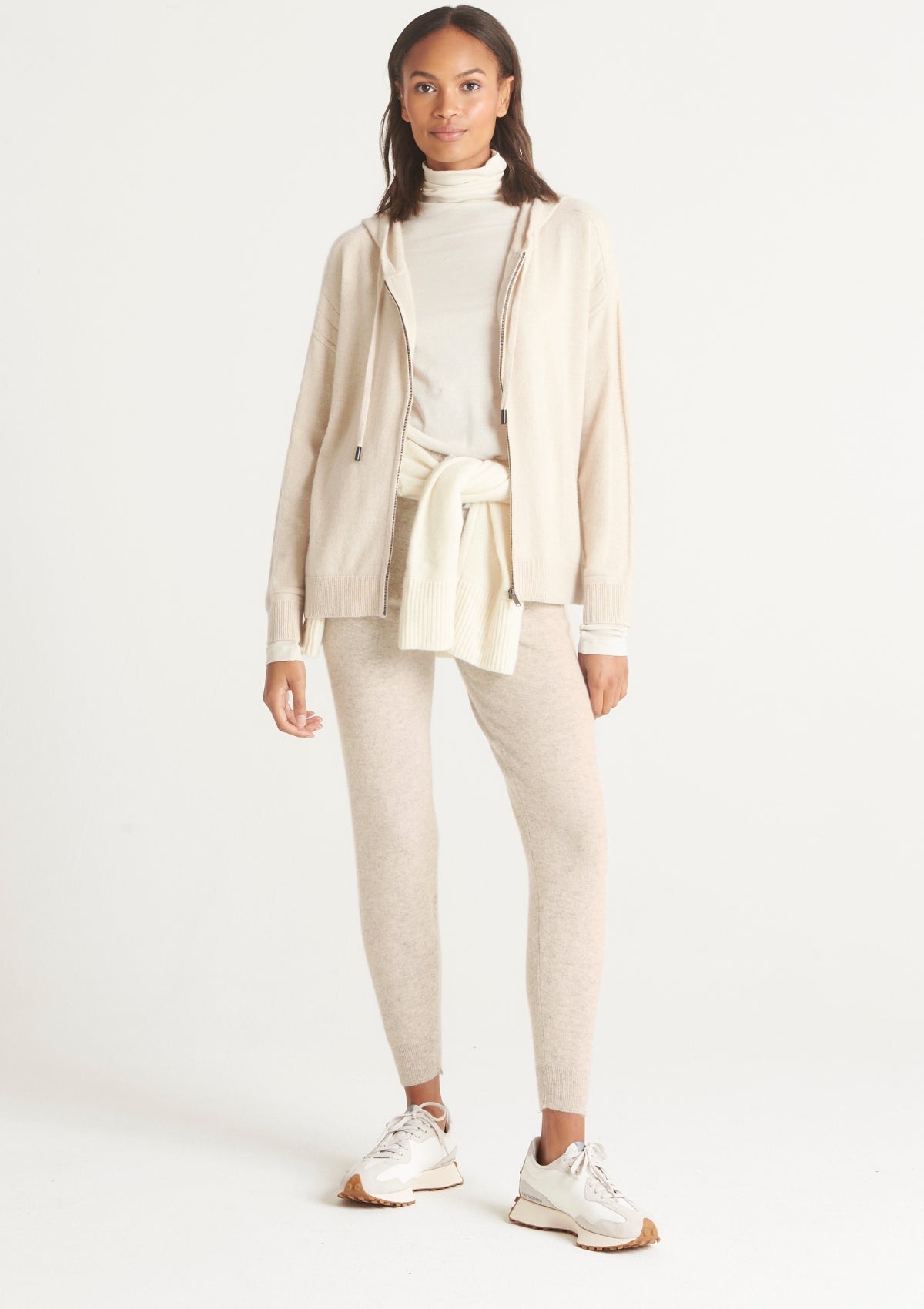 Cashmere Zip Through Hoodie in Natural White