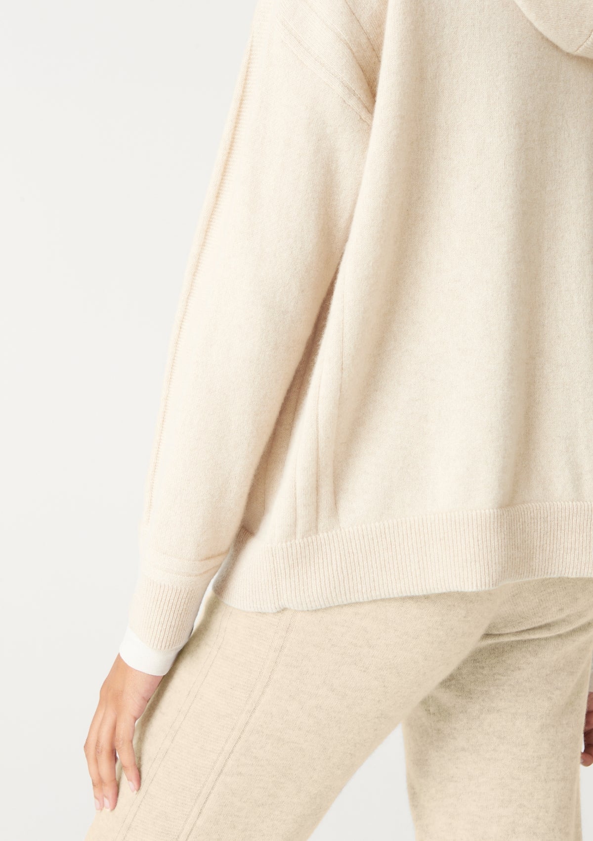 Cashmere Zip Through Hoodie in Natural White