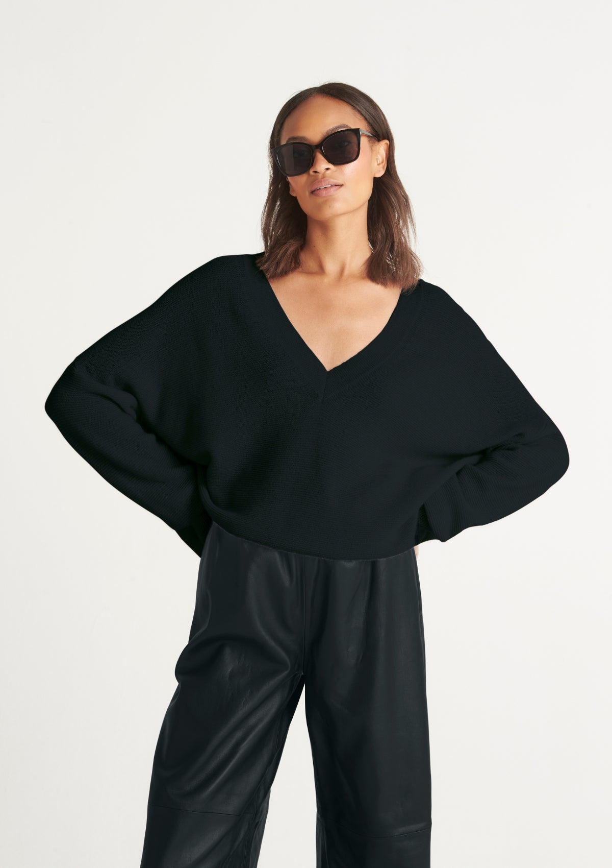 Relaxed V Neck Sweater in Black