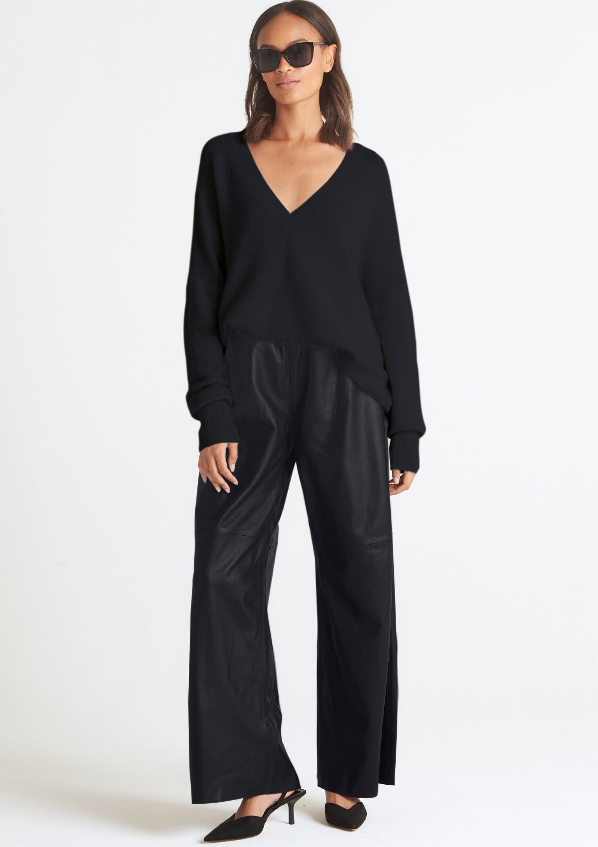 Relaxed V Neck Sweater in Black