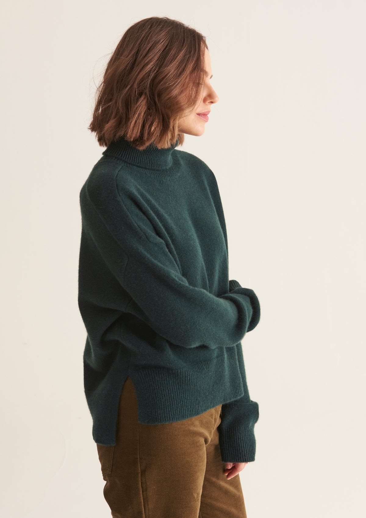 Ribbed Trim Polo Sweater in Bottle Green