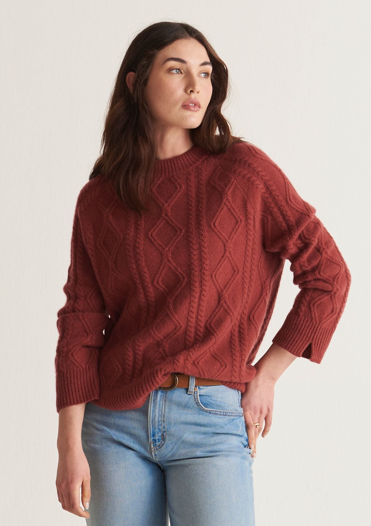 Cashmere Cable Sweater in Sierra Red