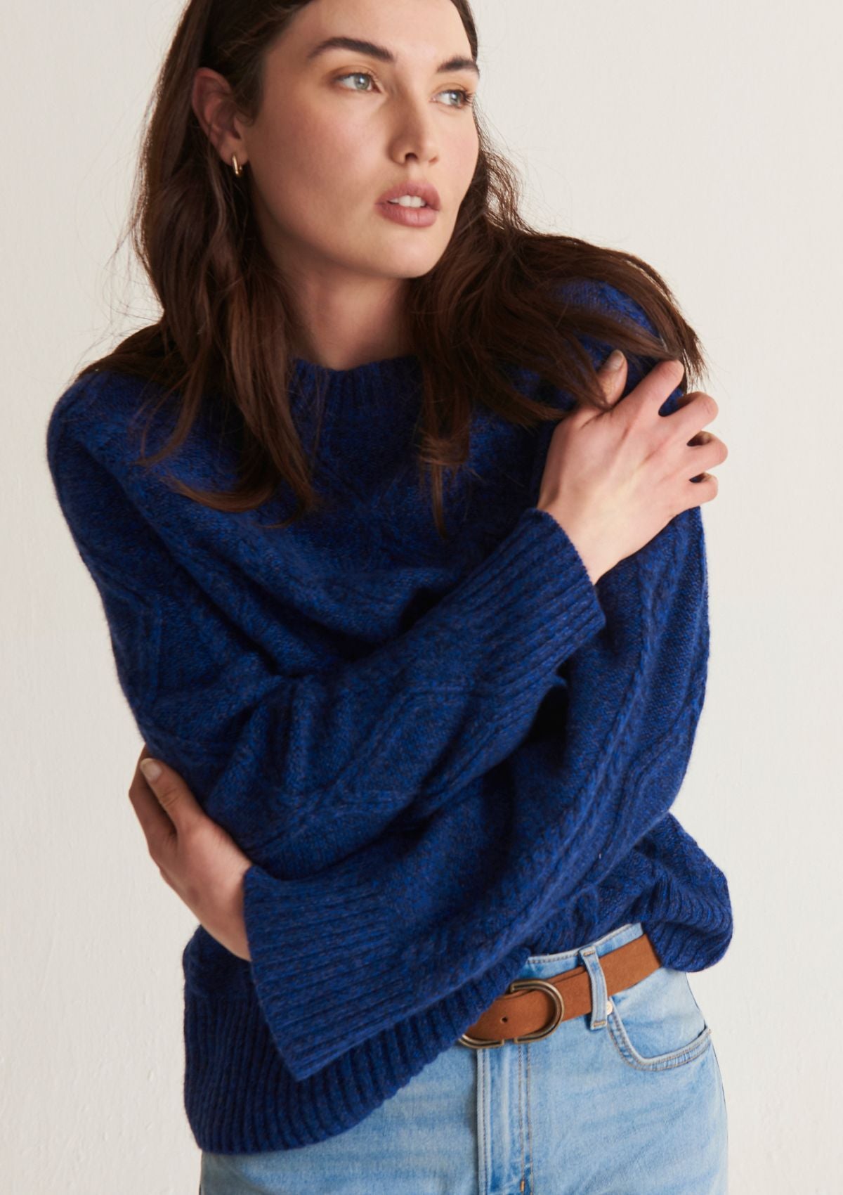 Cashmere Cable Sweater in Deep Blue