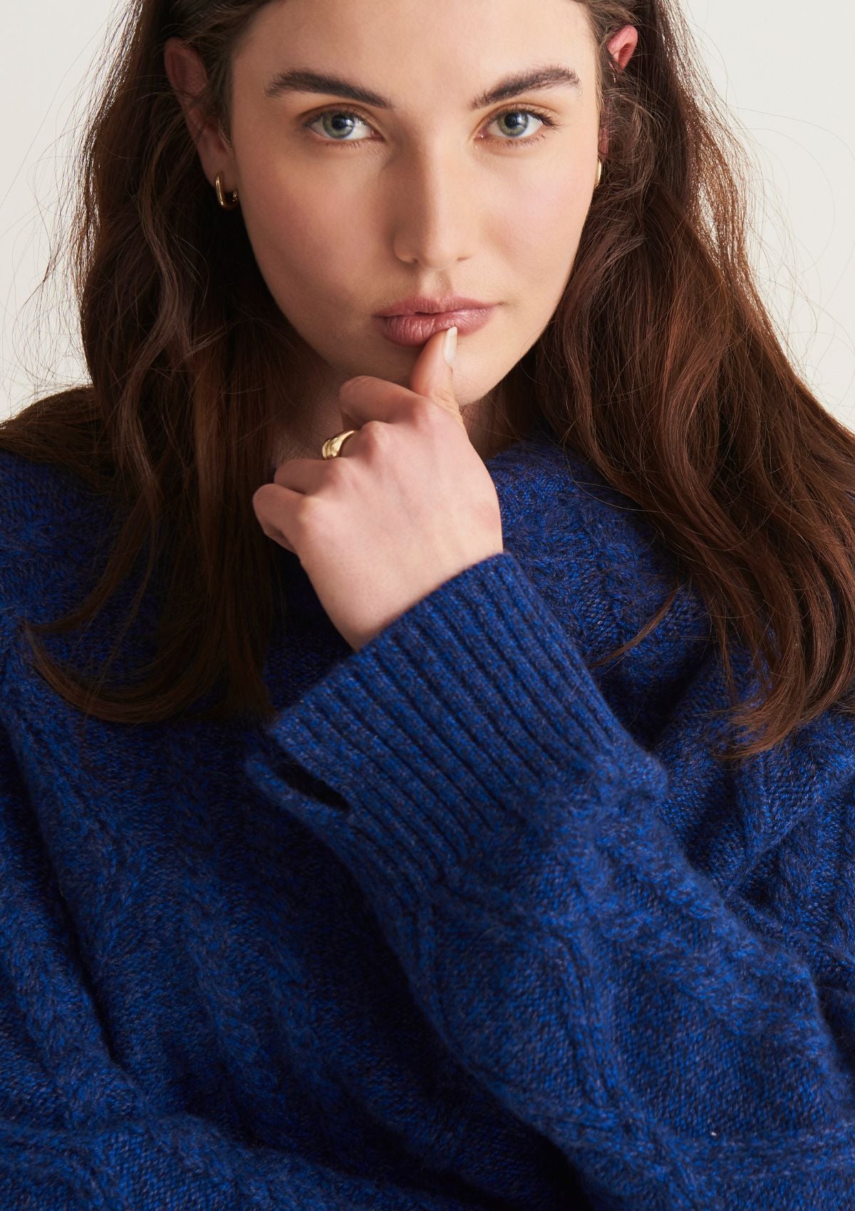 Cashmere Cable Sweater in Deep Blue