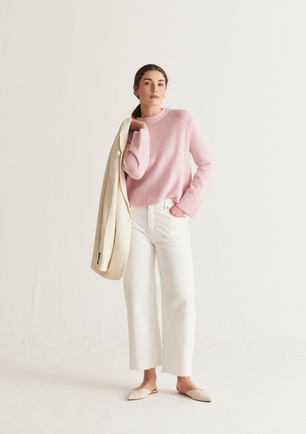 Cropped Cashmere Sweatshirt in Pixie Pink