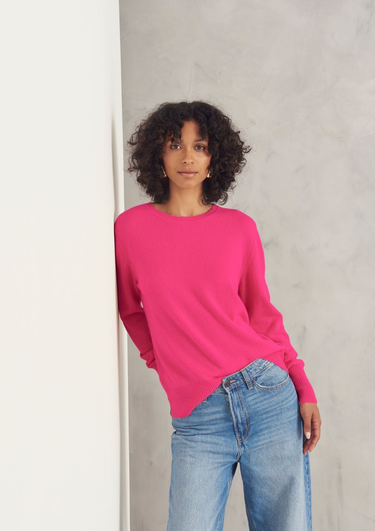 Cashmere Crew Neck Sweater in Rose Pink