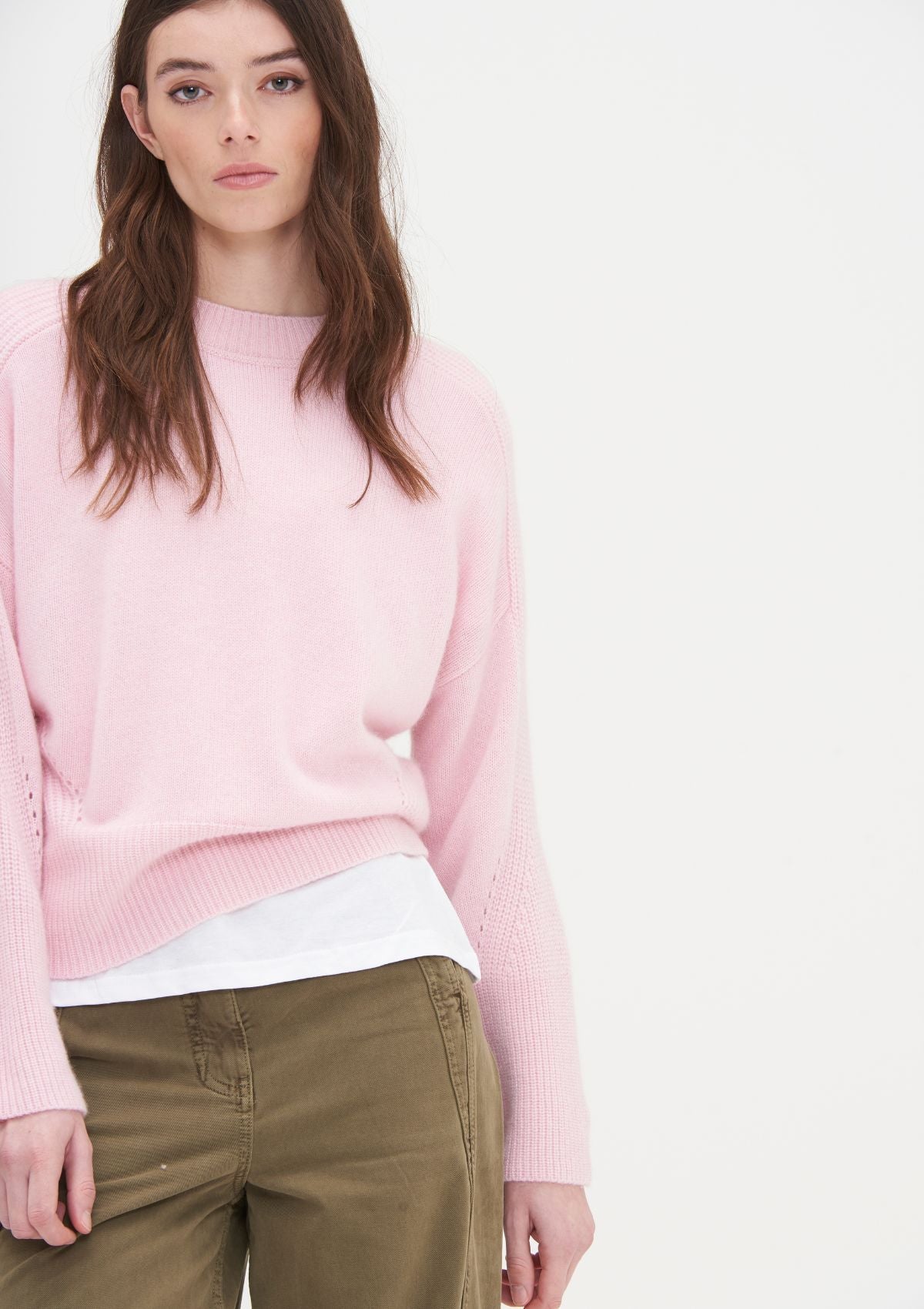Ribbed Detail Lofty Crew Sweatshirt in Pixie Pink